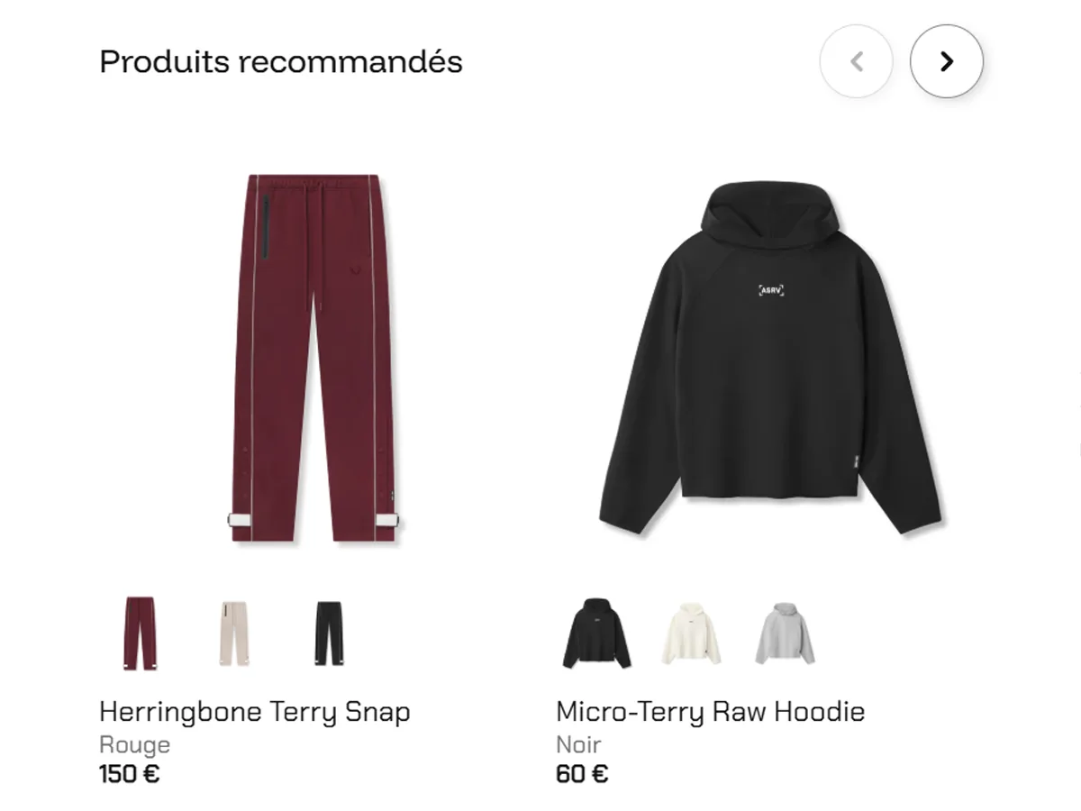 Aperçu : Produits recommandés au panier