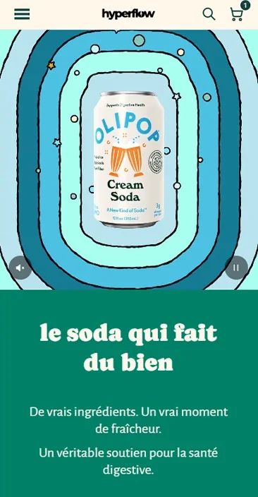 Page d’accueil d’une boutique de sodas faite avec Hyperflow